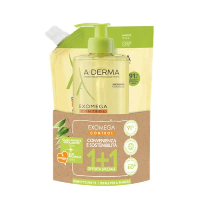 Aderma Exomega Control Olio Lavante Emolliente Duo Igiene Pack Flacone 500ml + Eco-Ricarica 500ml