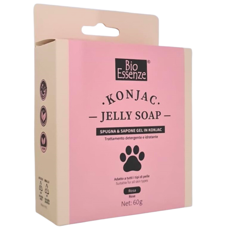 Bio Essenze Konjac Spugna Bianca + Sapone In Gel Alla Rosa