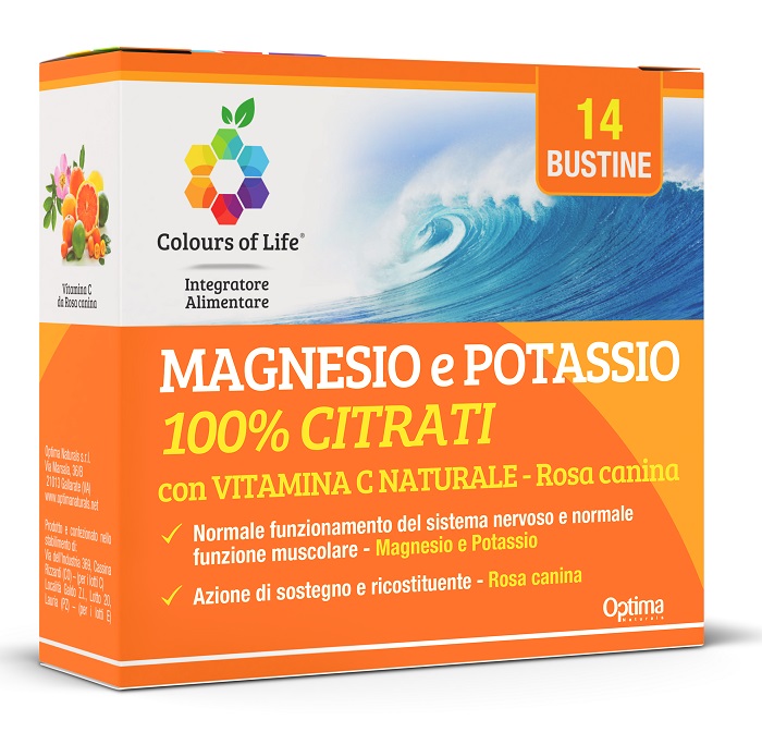 Colours Of Life Magnesio e Potassio - Integratore con Vitamina C per Stanchezza e Affaticamento - 14 Bustine