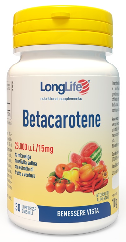 LongLife Betacarotene 25.000 U.I. - Integratore per il Benessere della Vista - 30 Compresse