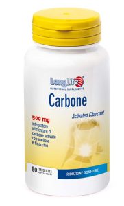 LongLife Carbone 500 mg - Integratore per la Riduzione del Gonfiore Addominale - 80 Tavolette