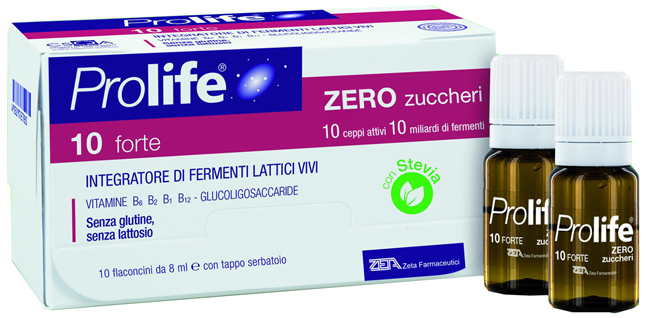 Prolife 10 Forte Zero Zuccheri - Integratore di Fermenti Lattici con Vitamina B - 10 Flaconcini x 8 ml